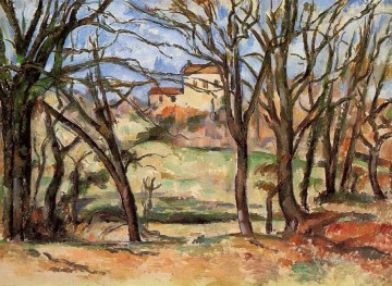 150の主題の芸術作品 Painting - ホロネットへの道の木の後ろの家 ポール・セザンヌの風景